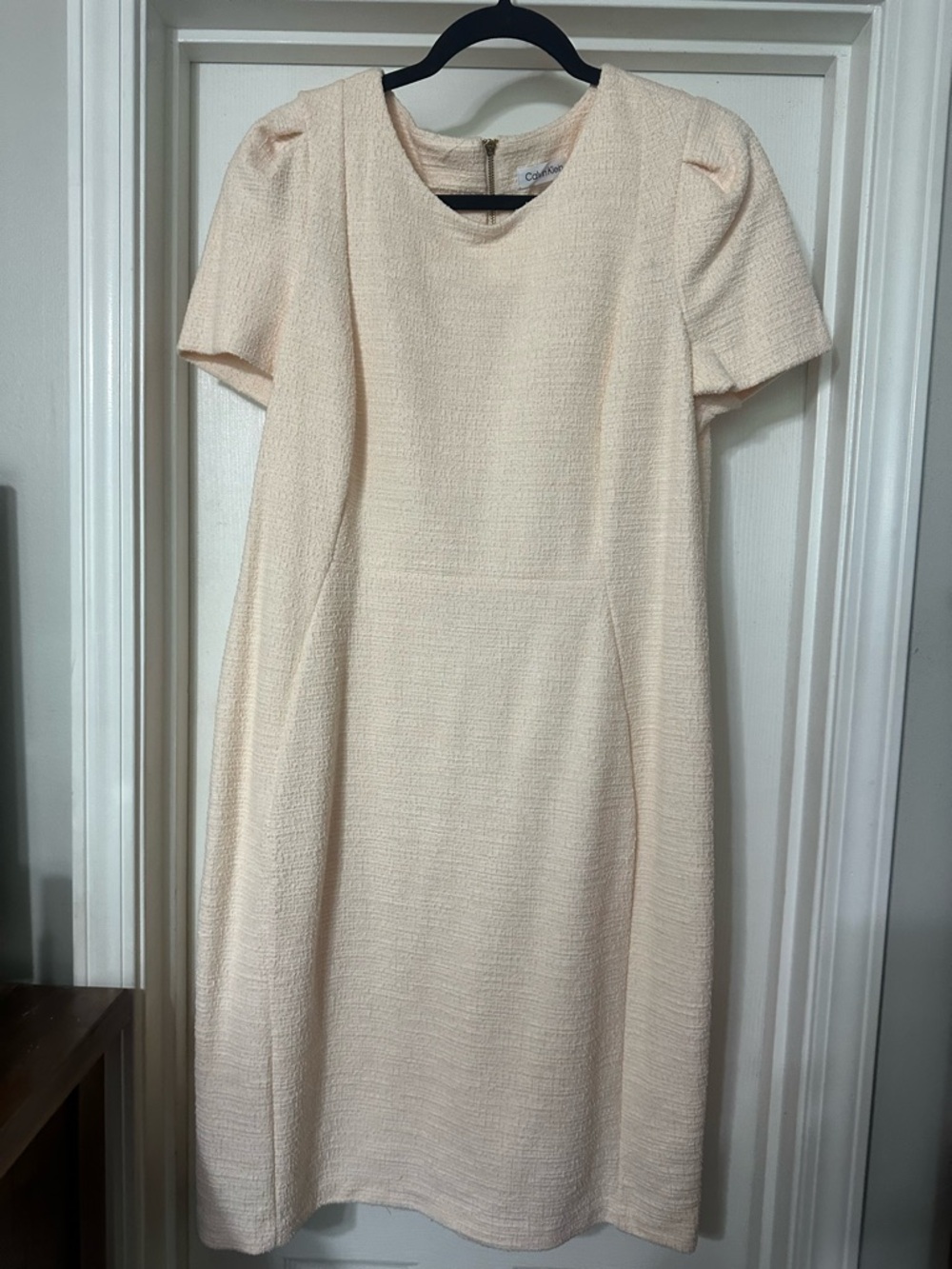 Calvin Klein Soft Cream Textured Midi Shift Dress